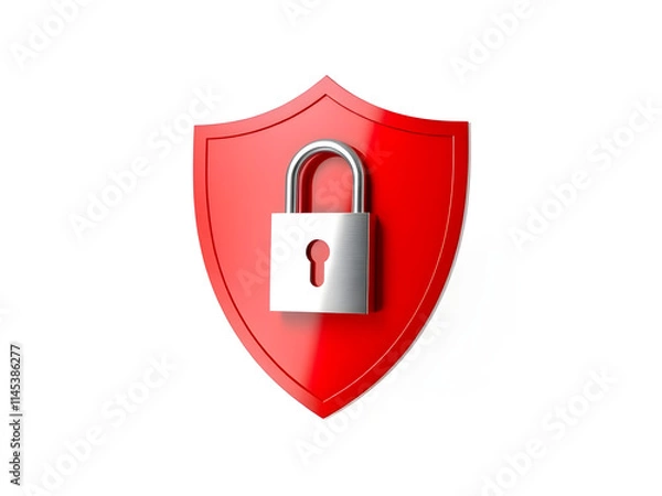Obraz 3d silver color lock inside red shield icon isolated on white background security concept