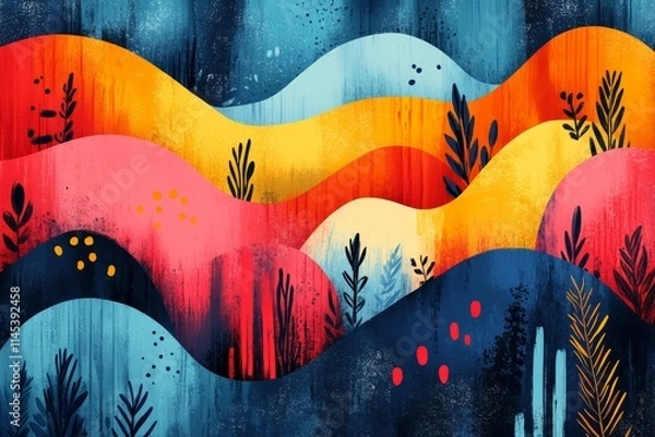 Fototapeta Whimsical Geometric Abstract Digital Art Background with Organic Shapes