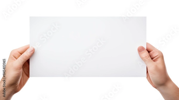 Fototapeta Hand holding blank paper isolated on transparent background Remove png, Clipping Path, pen tool