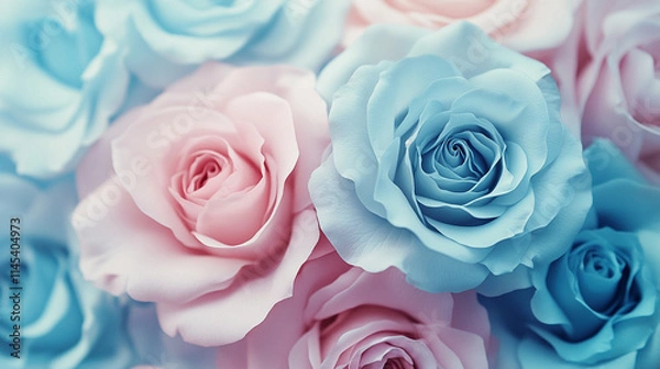 Fototapeta Delicate sweet pastel roses symbolize love, grace, and innocence, creating a dreamlike ambiance with their soft hues and blurred texture, perfect for romantic and ethereal designs