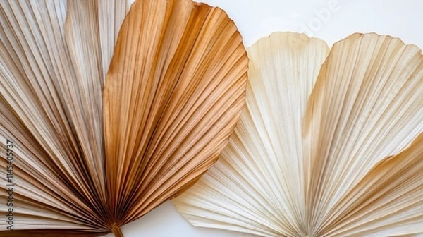 Obraz 74.Dried palm leaves set in a gentle fan shape, ranging from soft beige to rich brown hues. Each leaf's texture is highlighted with fine details, revealing folds and veins that create an organic
