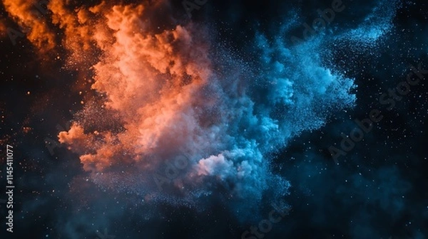 Fototapeta Abstract Orange And Blue Powder Explosion Image