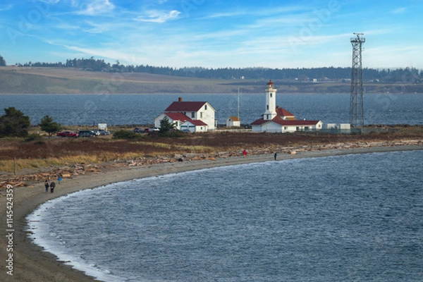 Fototapeta Point Wilson Light is an active aid to navigation located in Fort Worden State Park near Port Townsend, Washington. Overlooking the entrance to Admiralty Inlet and the Strait of Juan de Fuca. 