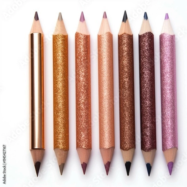 Fototapeta Sparkly Pencils, Isolated on white background, flat lay