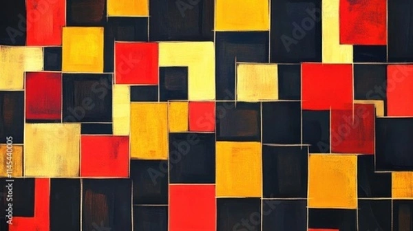 Fototapeta Abstract Geometric Composition in Red, Yellow, and Black