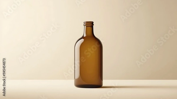 Fototapeta Brown Glass Bottle Mockup Photo Centered On Creamy Backdrop. AI Generated