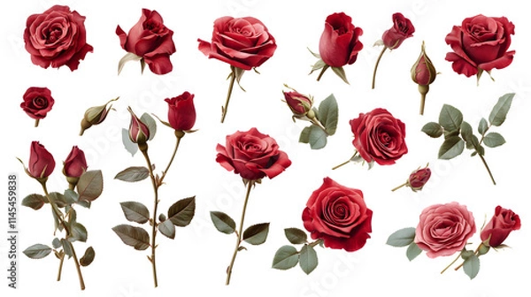 Obraz Romantic Rose Icons Collection: Classic Red and Pink Hues for Valentine's Themes