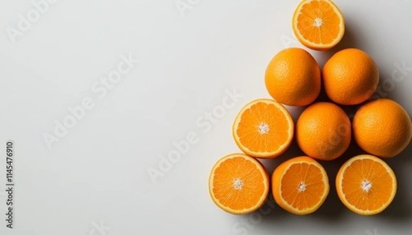 Fototapeta Pyramid of oranges with halves revealing vibrant flesh