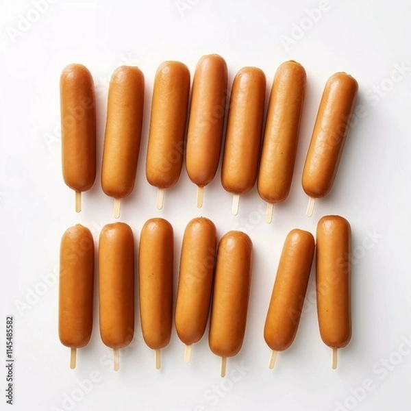 Fototapeta Corndogs, Isolated on white background, flat lay