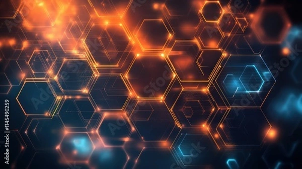 Fototapeta Hexagonal abstract technology background. electric glow hexagonal background. vector illustration.