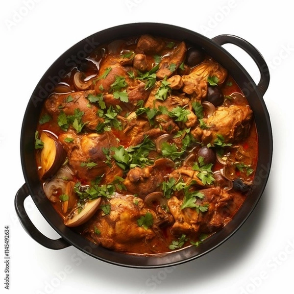 Obraz Chicken Karahi, Isolated on white background, flat lay