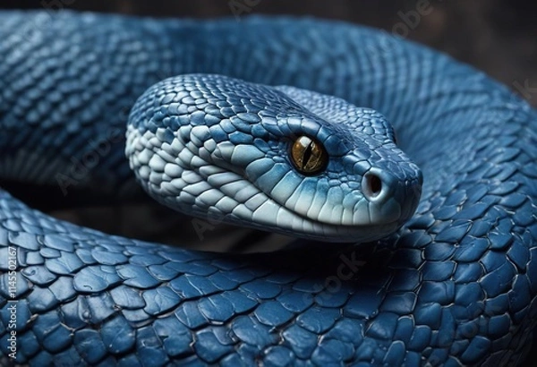 Fototapeta Blue viper snake in closeup with textured scales, viper, danger