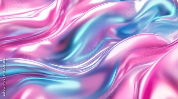 Fototapeta Generative AI illustration of colorful abstract background with pink and blue shiny wavy surfaces