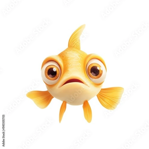 Fototapeta Adorable Goldfish: Swimming, Fins Flapping, Eyes Wide, Cute Expressions, Underwater World, Aquatic Life, Happy Fish, Pet Fish, Cartoon Fish, 3D Animation, Digital Art