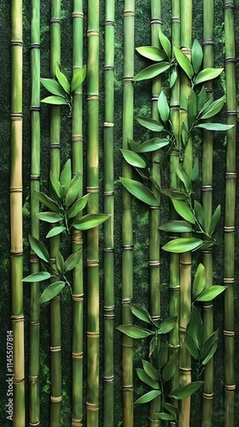Fototapeta A wall with bamboo stems and leaves