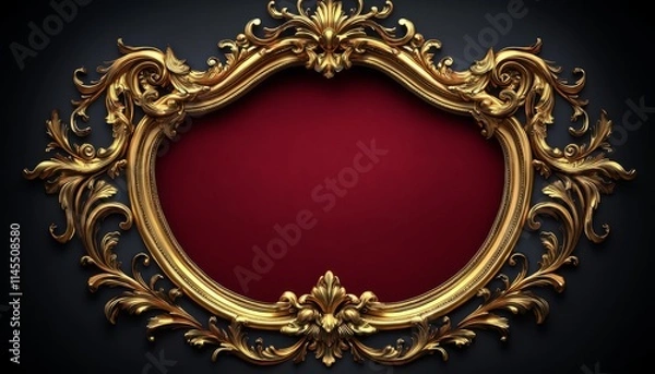 Fototapeta Ornate Golden Frame with Red Background Center