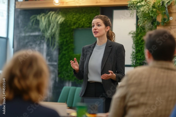 Fototapeta Speaker giving to an audience in conference hall at business event, Business and entrepreneurship concept.