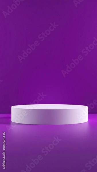 Fototapeta Small white round podium sitting on a purple background,  design element,  minimalist podium
