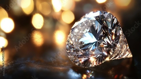 Fototapeta close up of a ethical lab grown diamond sparkling under bright lights, showcasing its clarity and brilliance, lights bokeh, luxury lifestyle and jewelry