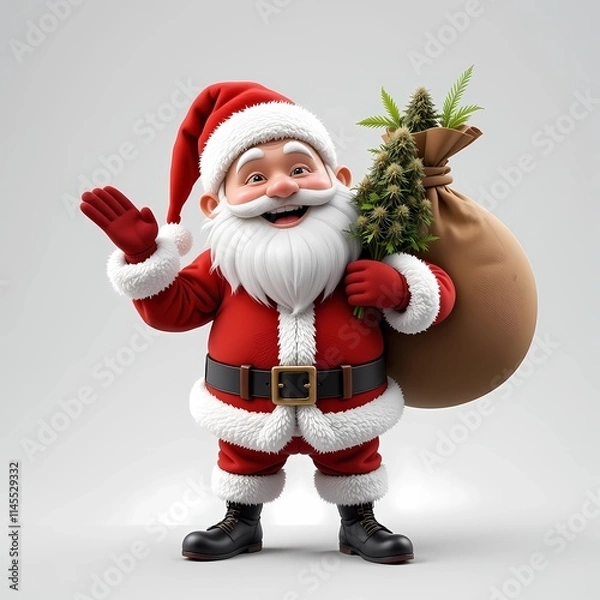 Obraz Santa Claus with a Bag of Cannabis Leaves