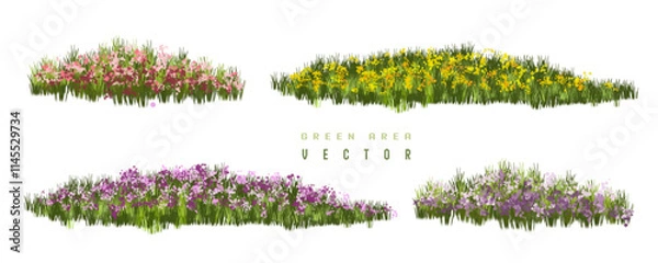 Fototapeta Vertor set of spring blossom tree,blooming plants side view  for landscape elevation and section,eco environment concept design,watercolor shrub illustration,colorful season