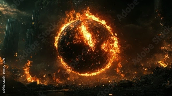 Obraz fire burning in round earth shape