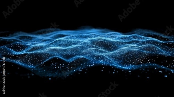 Fototapeta Blue technology background with lines, dots, and shaped wave
