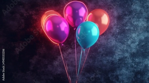 Fototapeta Birthday balloons with neon colors , festive image of balloons