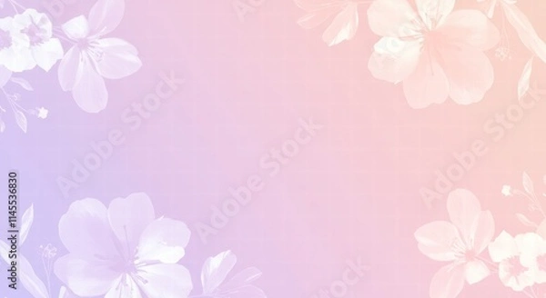 Fototapeta Pastel Dreams: Delicate white flowers bloom gracefully against a soft, ethereal gradient of lavender and peach, creating a serene and romantic backdrop.  