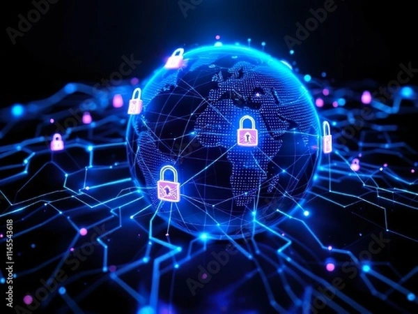 Obraz Global Cybersecurity Network with Encrypted Data Flow