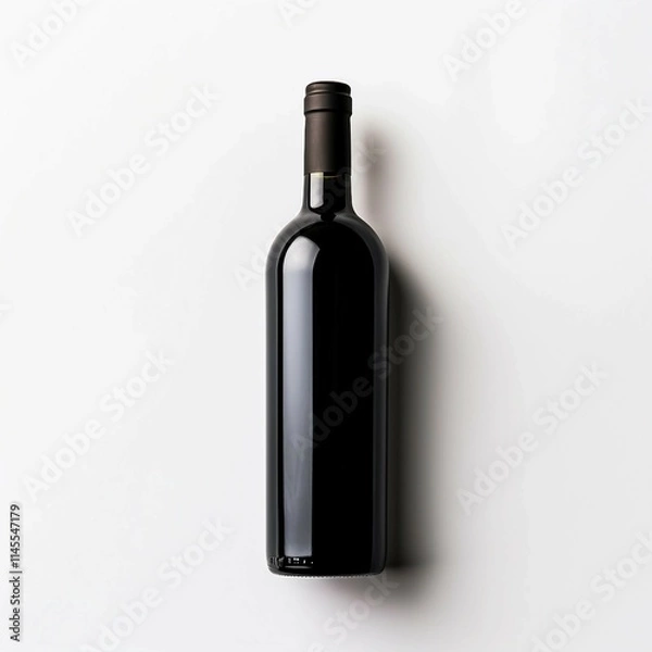 Obraz Wine Bottle, Isolated white background, flat lay 
