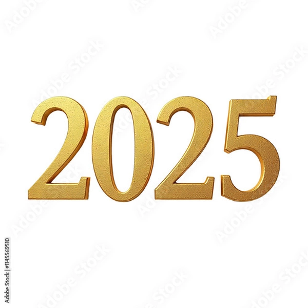 Fototapeta Golden text for the year 2025 in celebration design with transparent cut-out effect