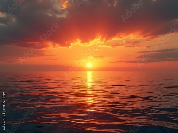 Fototapeta A breathtaking panoramic view of a calm ocean at sunset.