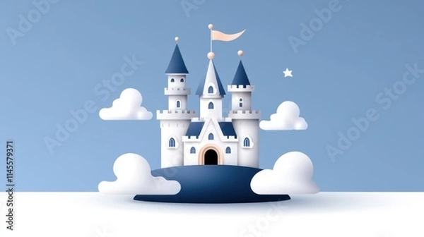 Obraz Cartoon Castle on Blue Background