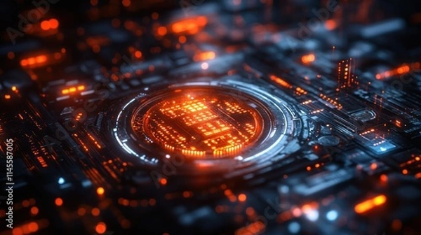 Fototapeta Abstract digital circuit with glowing elements.