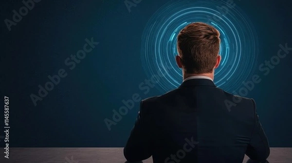 Obraz Businessman silhouettes idea. A professional man in a suit, contemplating future technology trends.