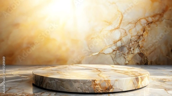 Obraz Elegant veined marble platform, warm lighting, 3D illustration
