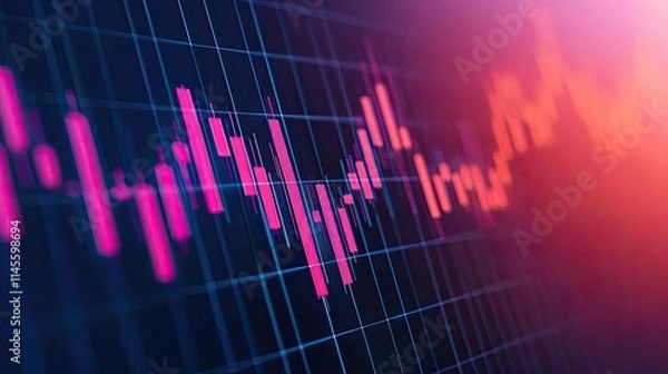 Fototapeta Capital cost concept. Dynamic stock market graph with colorful candlestick patterns and data visualization.