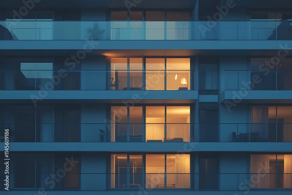 Fototapeta A tall apartment building with rows of windows