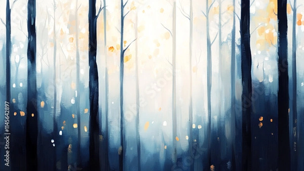 Fototapeta Mystical Forest with Gentle Light and Falling Leaves