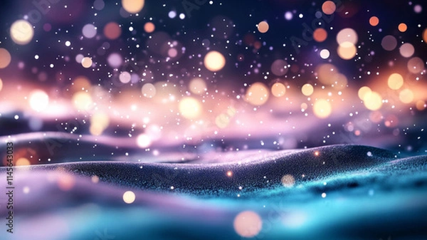 Fototapeta Magical Winter Landscape with Glowing Bokeh Lights
