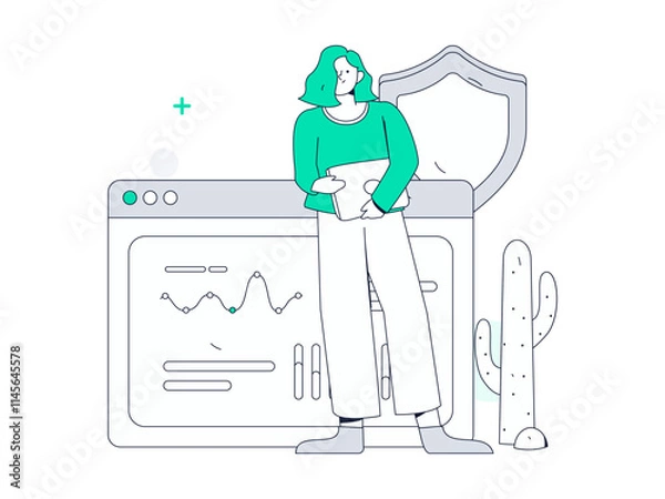 Fototapeta Business network security character flat vector concept operation hand drawn illustration
