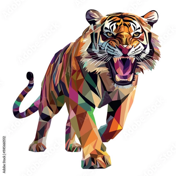 Obraz Colorful Low Poly Roaring Tiger Vector illustration