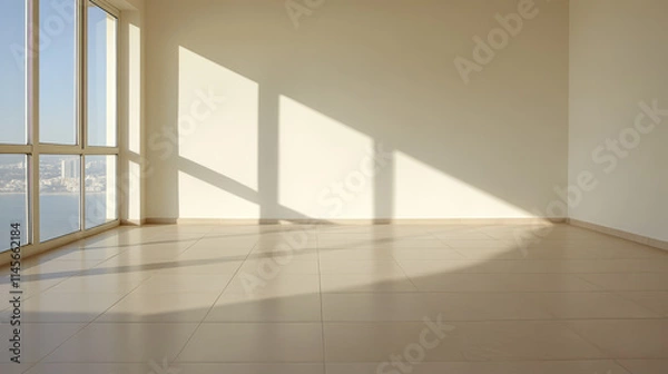 Fototapeta Empty modern room with large windows allowing natural light in during daylight hours