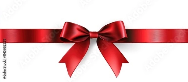 Fototapeta Elegant shiny red ribbon with a bow casting delicate shadows on a clean white background for festive decorations and gifts.