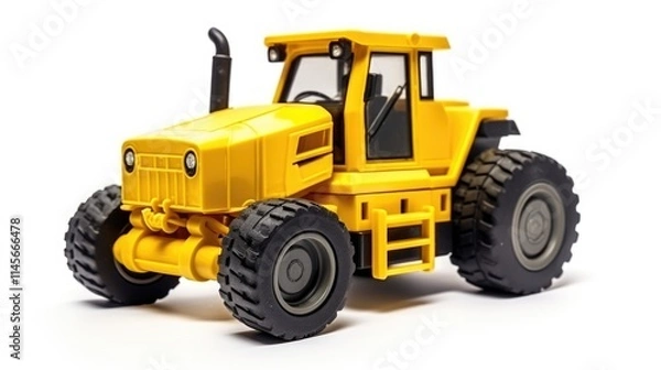 Obraz Toy Construction Vehicle Close-Up Featuring Yellow Toy Tractor for Industrial Use Against a Clean White Background