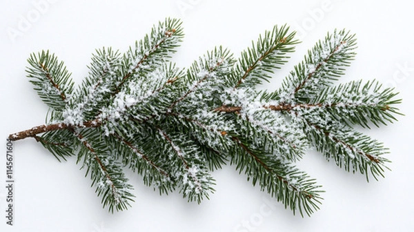 Fototapeta A clean, white Christmas background with scattered snowflakes and a softly placed Christmas tree branch, ideal for a calm holiday celebration.