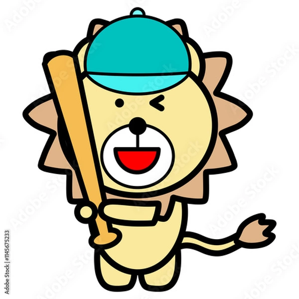 Obraz 野球バットを持つライオン　イラスト