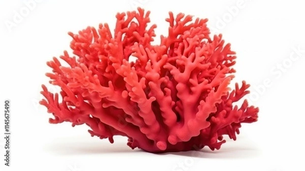 Fototapeta Vibrant red coral coral reef specimen isolated on white background displaying intricate natural textures and shapes for marine life themes