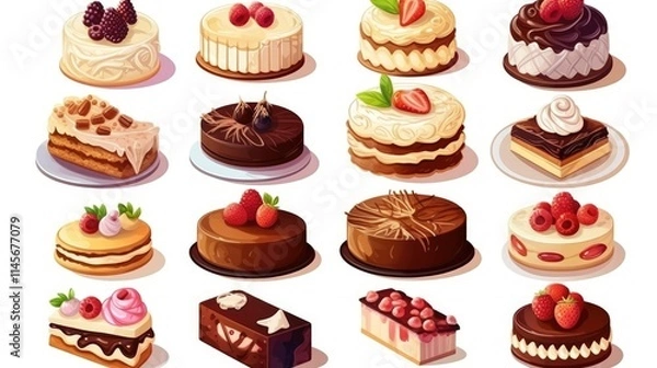 Fototapeta Assorted delicious desserts featuring cakes pastries and sweets in a vibrant display of flavors and textures for bakery advertising and promotion
